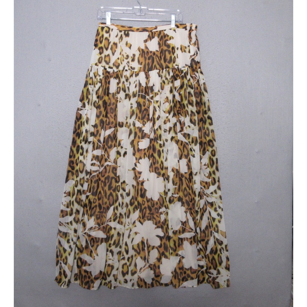 Boston Proper Maxi Skirt 12 Brown Jungle Leopard Tiered Flowy Beach Vacation